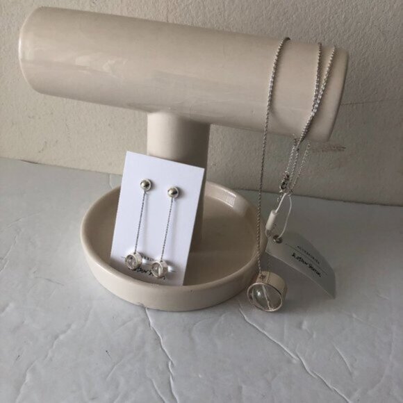 & OTHER STORIES Set of ORB PENDANT EARRINGS SILVER & Clear and Matched Necklace - Picture 5 of 10